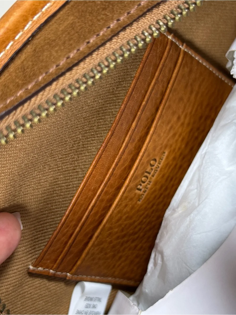 Polo by Ralph Lauren Brown Suede Half-Moon Crossbody with Tan Trim